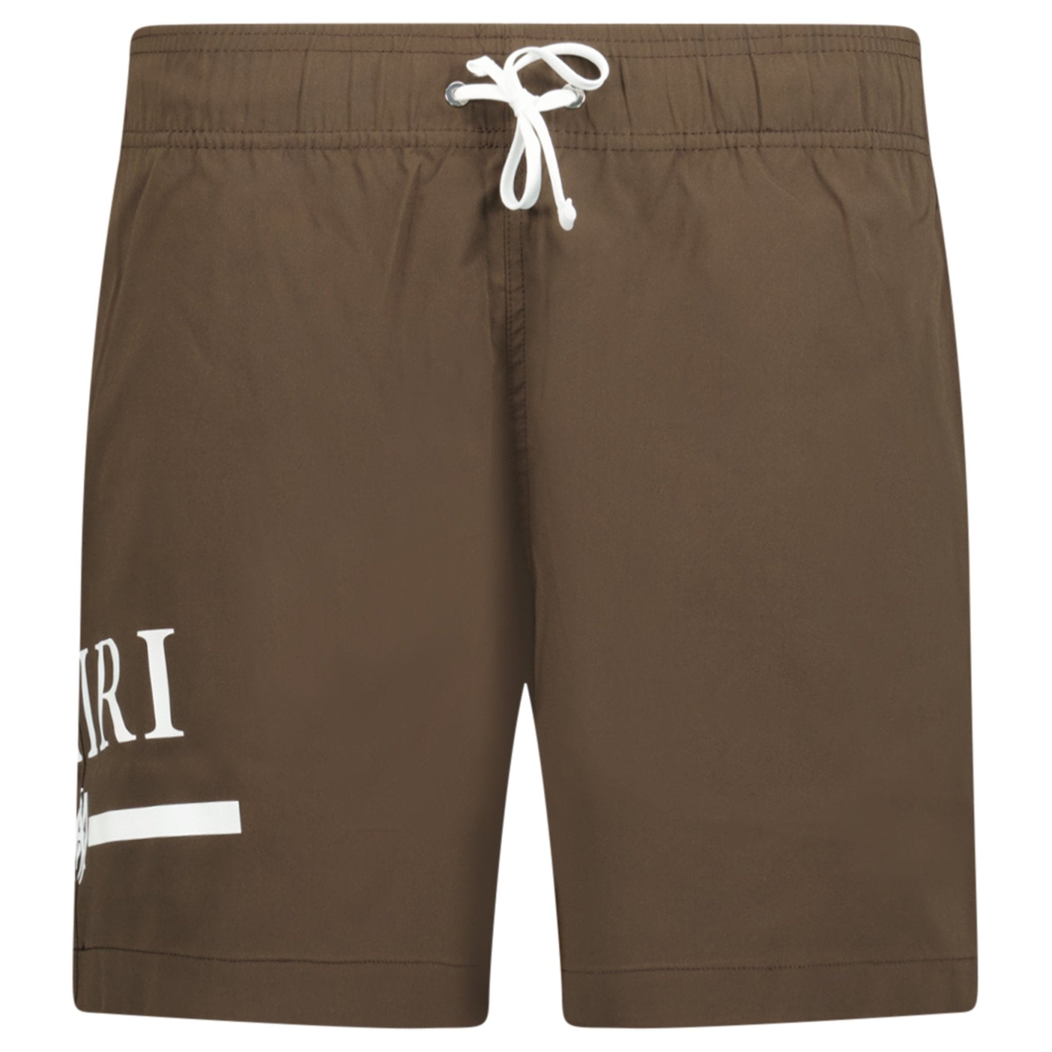 Color variation of Ma Bar White Logo Drawstring Swim Shorts Brown