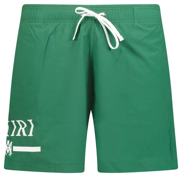 Amiri MA Bar White Logo Drawstring Swim Shorts Military Green - Boinclo ltd - Outlet Sale Under Retail