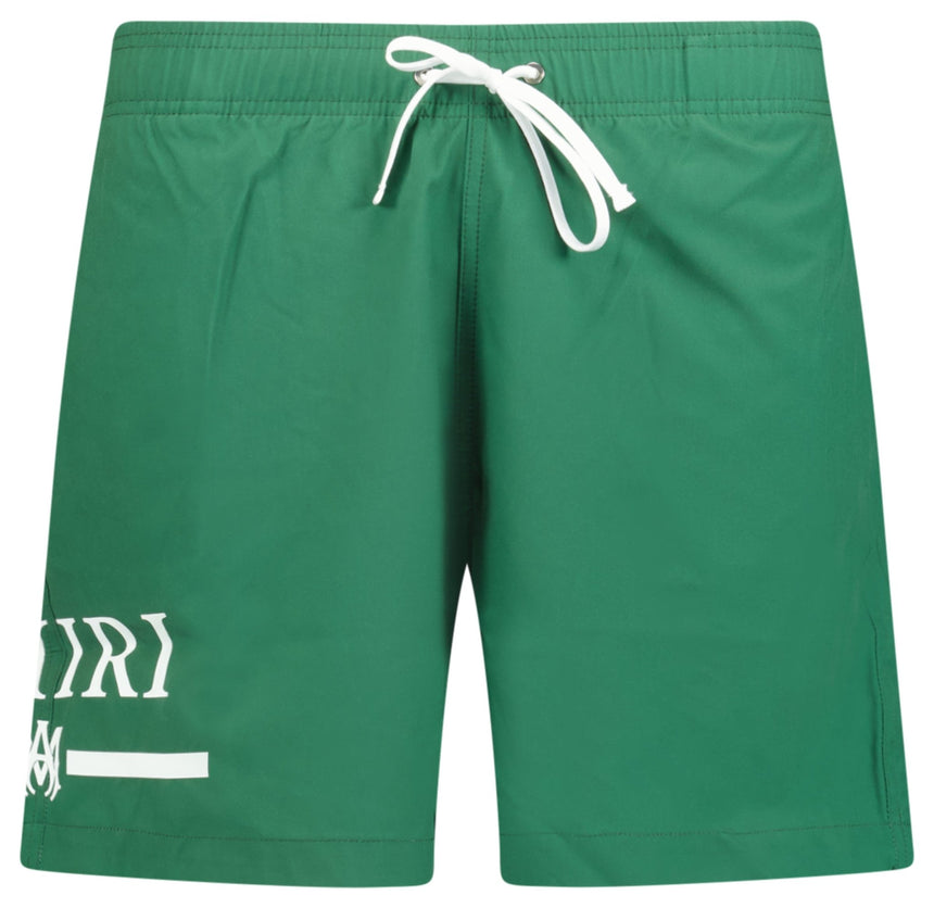 Amiri MA Bar White Logo Drawstring Swim Shorts Military Green - Boinclo ltd - Outlet Sale Under Retail