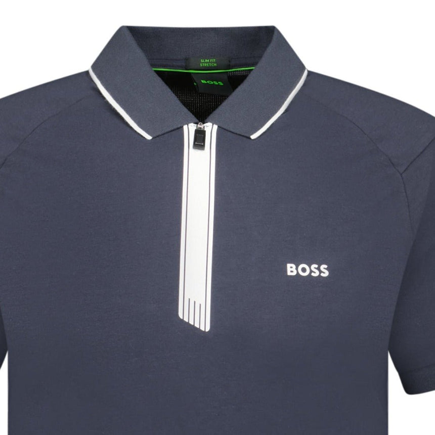 BOSS Stretch Slim - Fit Polo Shirt Zip Placket Navy - Boinclo ltd - Outlet Sale Under Retail