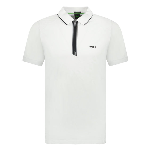 BOSS Stretch Slim - Fit Polo Shirt Zip Placket White - Boinclo ltd - Outlet Sale Under Retail