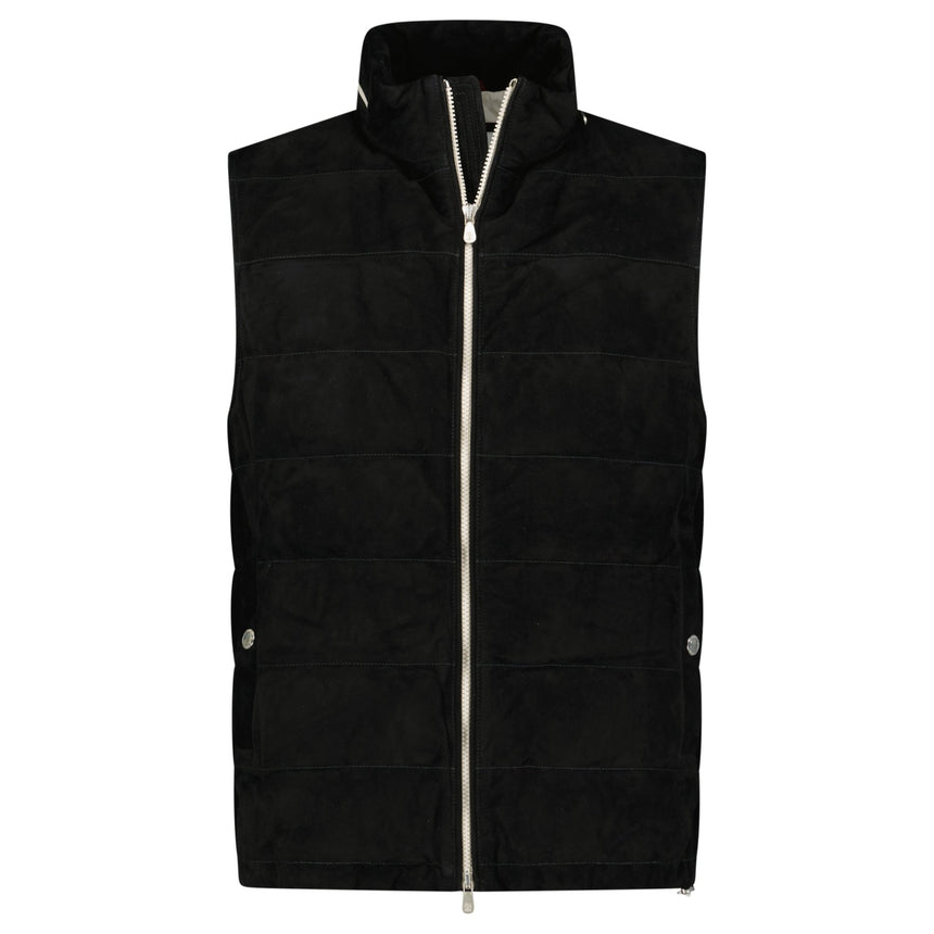 Brunello Cucinelli Quilted Zip - Up Suede & Down Gilet Black - Boinclo - Outlet Sale Under Retail