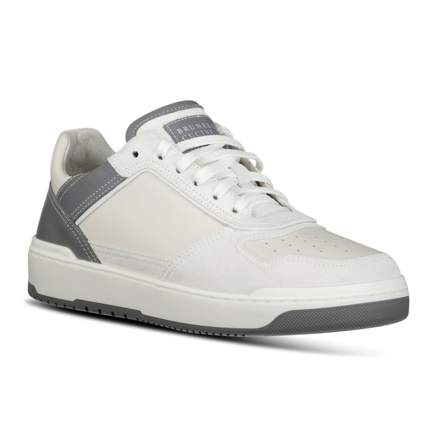 Brunello Cucinelli Suede & Leather Trainers White & Grey - Boinclo - Outlet Sale Under Retail