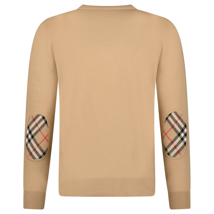 Burberry 'Bempton' Embroidery Check Elbow Wool Jumper Camel - Boinclo - Outlet Sale Under Retail