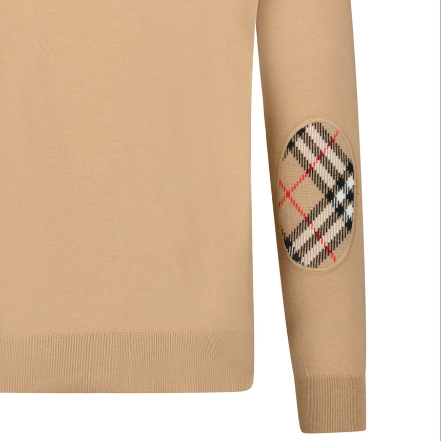 Burberry 'Bempton' Embroidery Check Elbow Wool Jumper Camel - Boinclo - Outlet Sale Under Retail