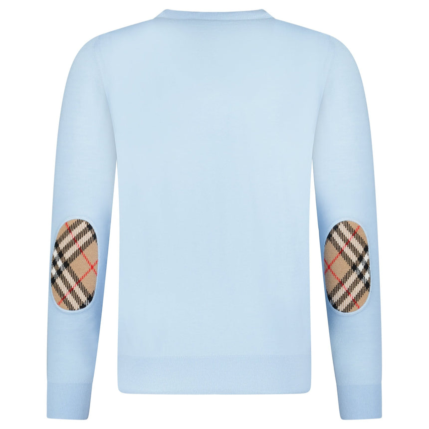 Burberry 'Bempton' Embroidery Check Elbow Wool Jumper Pale Blue - Boinclo - Outlet Sale Under Retail