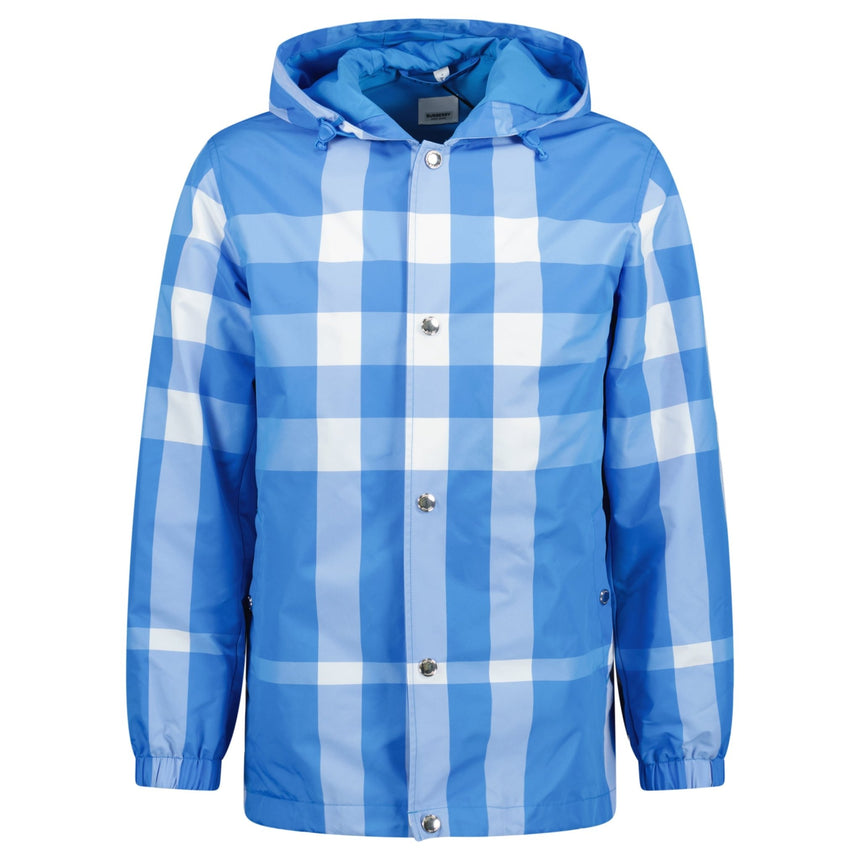 Burberry 'Elmhurst' Checked Hooded Jacket in Blue & White - Boinclo - Outlet Sale Under Retail