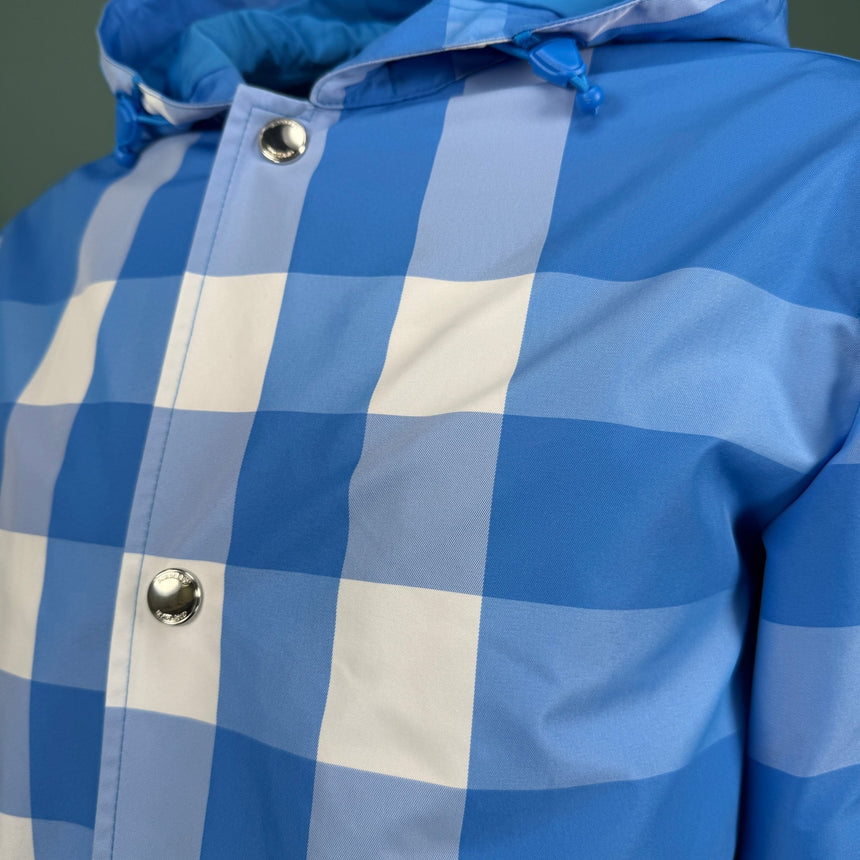 Burberry 'Elmhurst' Checked Hooded Jacket in Blue & White - Boinclo - Outlet Sale Under Retail