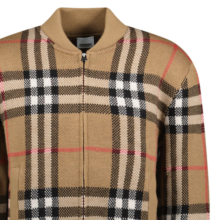 Burberry 'Morland' Knitted Wool Bomber Jacket Taupe Brown - Boinclo - Outlet Sale Under Retail