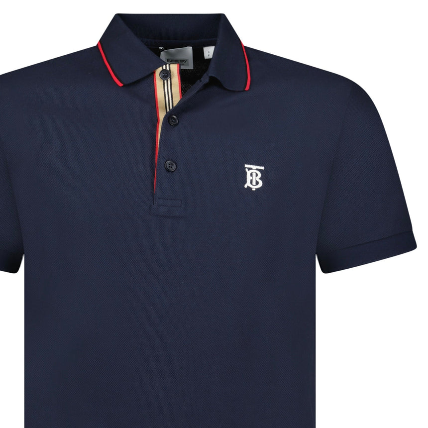 Burberry 'Walton' White TB Signature Placket Polo - Shirt Navy - Boinclo - Outlet Sale Under Retail