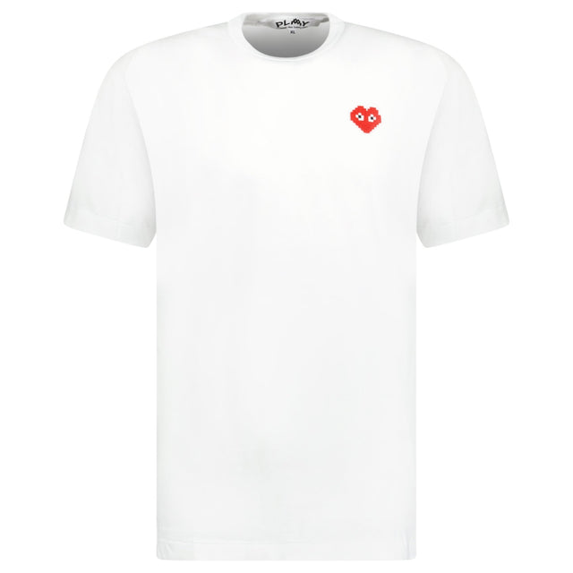 Comme Des Garcons Pixel Red Heart Logo T - Shirt White - Boinclo ltd - Outlet Sale Under Retail