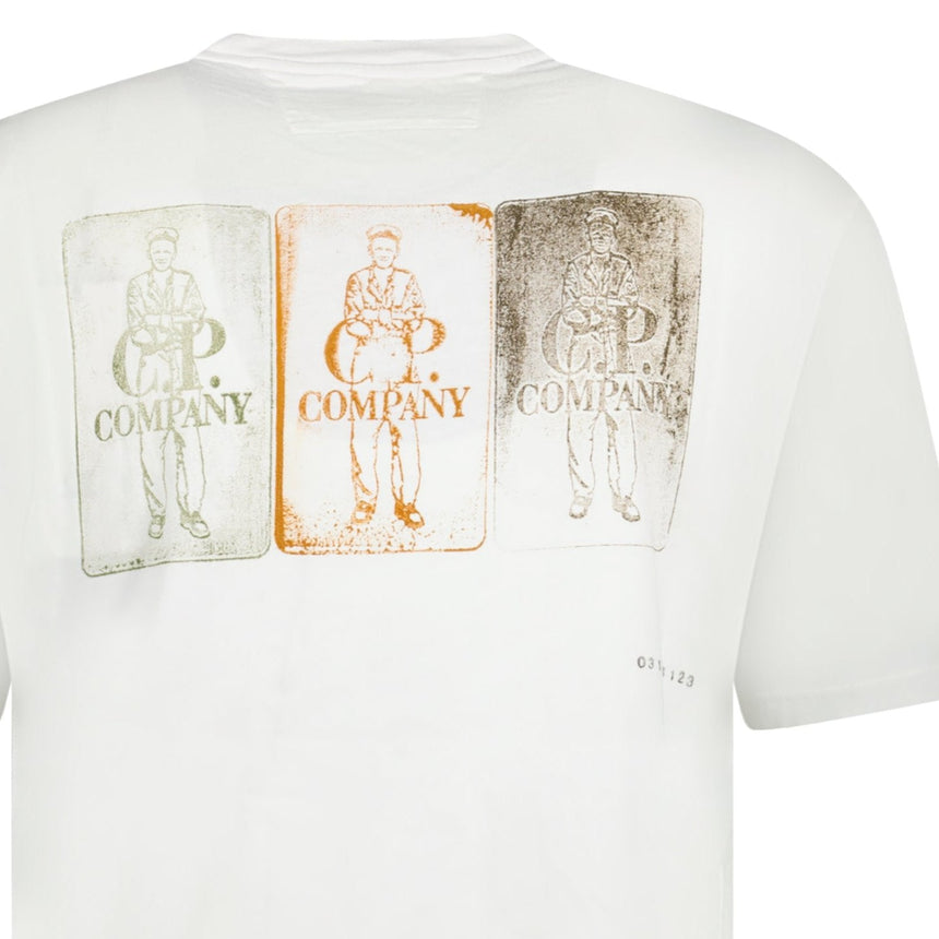 CP Company 24/1 Jersey Artisanal Three Cards T-Shirt in White - Boinclo - Outlet Sale Under Retail