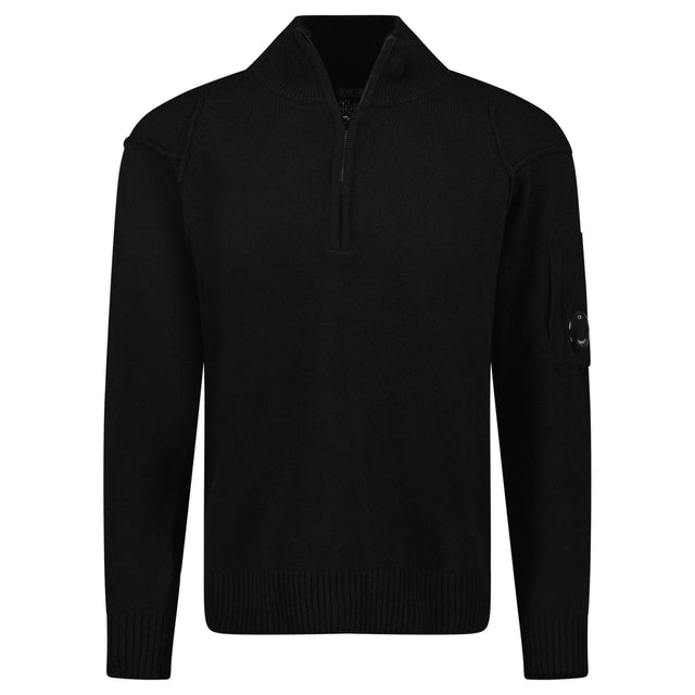 CP Company Arm Lens Wool Half Zip Knit Jumper Black - Boinclo - Outlet Sale Under Retail