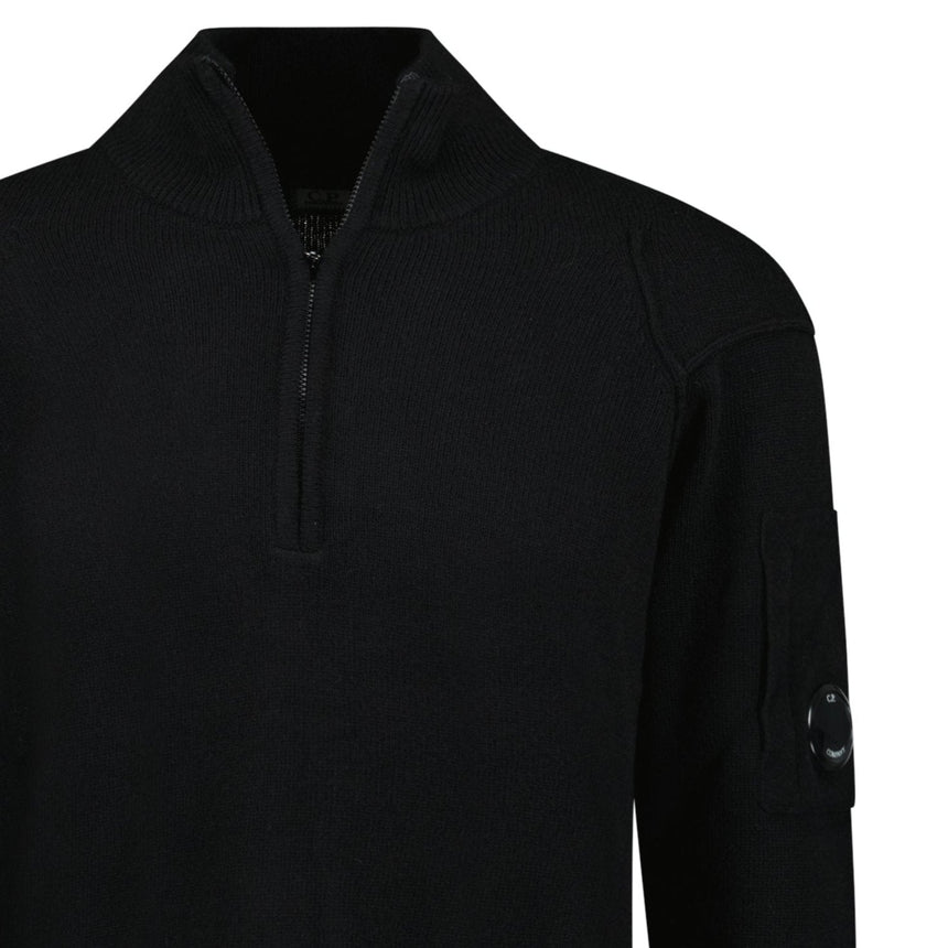 CP Company Arm Lens Wool Half Zip Knit Jumper Black - Boinclo - Outlet Sale Under Retail