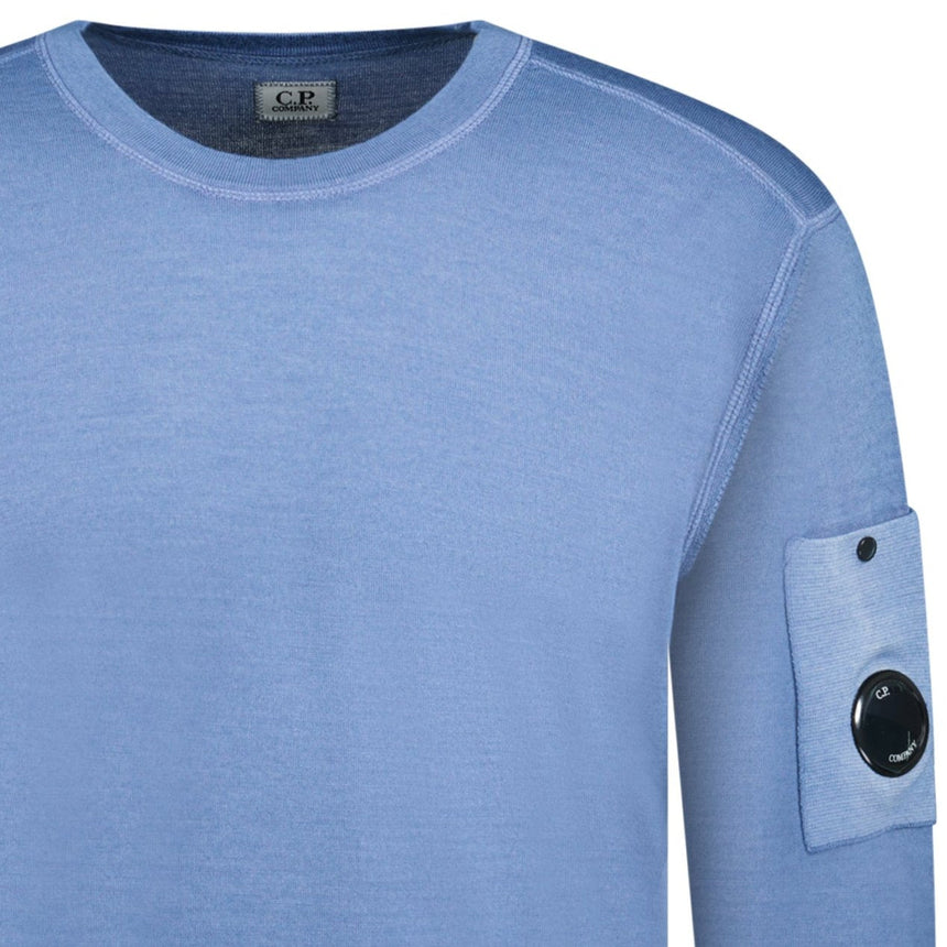 CP Company Dyed Merino Crew Neck Ribbed Knitted Jumper Flint Blue - Boinclo - Outlet Sale Under Retail