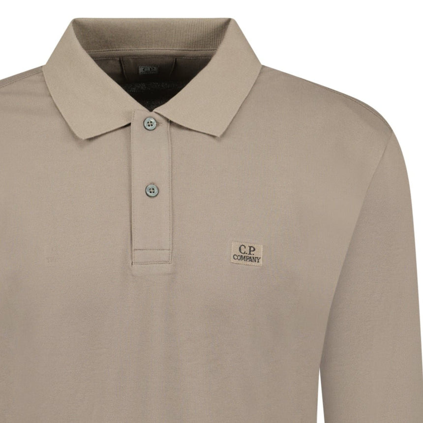 CP Company Long Sleeve Piquet Polo T-Shirt Walnut Beige - Boinclo - Outlet Sale Under Retail