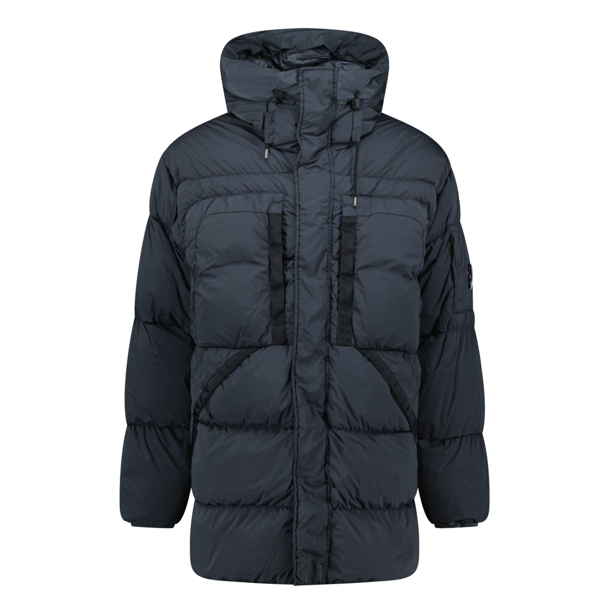 Color variation of Nycra-R Hooded Long Down Jacket Black Sand