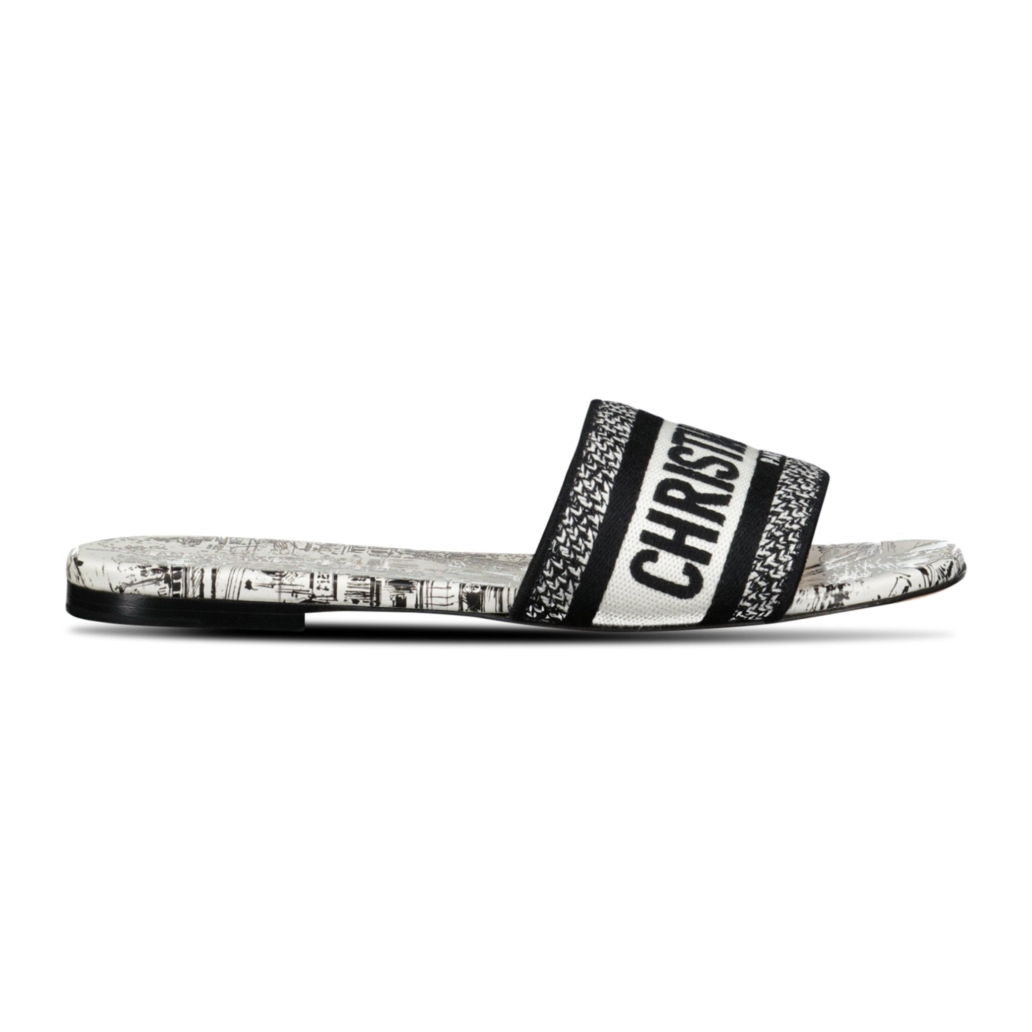 Color variation of D-Way Slide Calfskin Sandals White & Black