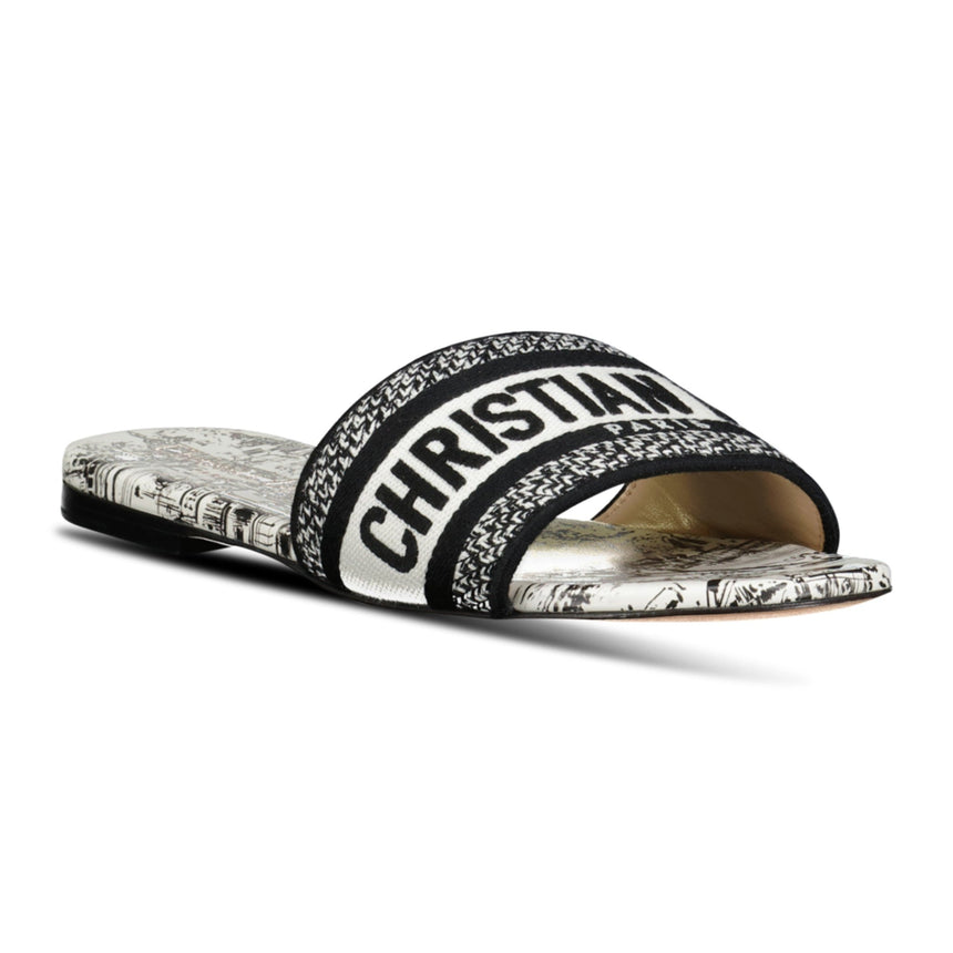 Dior D - Way Slide Calfskin Sandals White & Black - Boinclo - Outlet Sale Under Retail