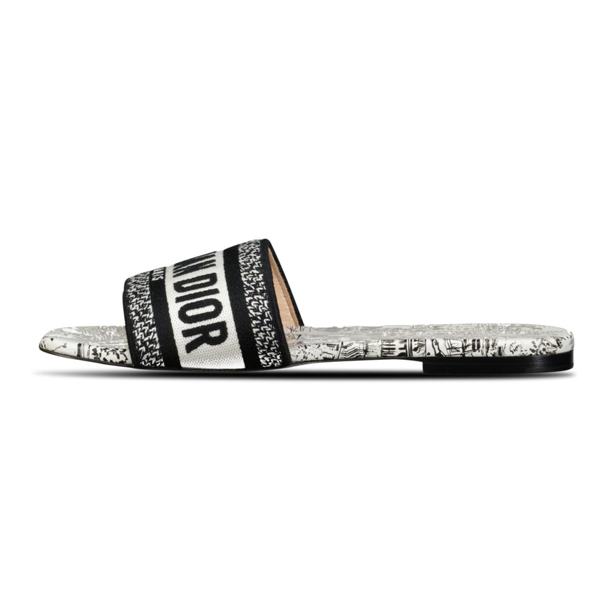 Dior D - Way Slide Calfskin Sandals White & Black - Boinclo - Outlet Sale Under Retail