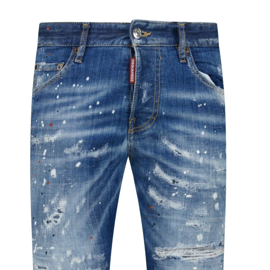 DSquared2 'Skater Jean' Orange & White Paint Splatter Jeans Blue - Boinclo - Outlet Sale Under Retail