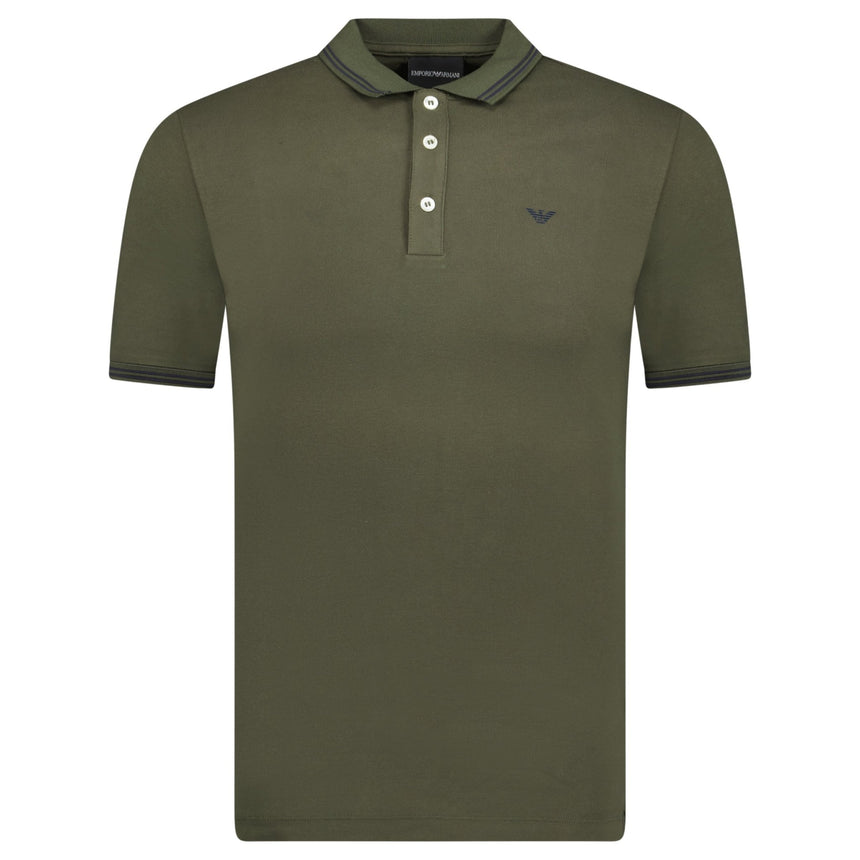 Emporio Armani Eagle Logo Twin Tip Polo - Shirt Khaki Green - Boinclo - Outlet Sale Under Retail