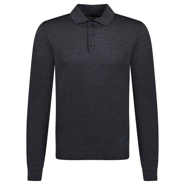 Emporio Armani Eagle Logo Virgin Wool Long Sleeve Polo - Shirt Black - Boinclo - Outlet Sale Under Retail