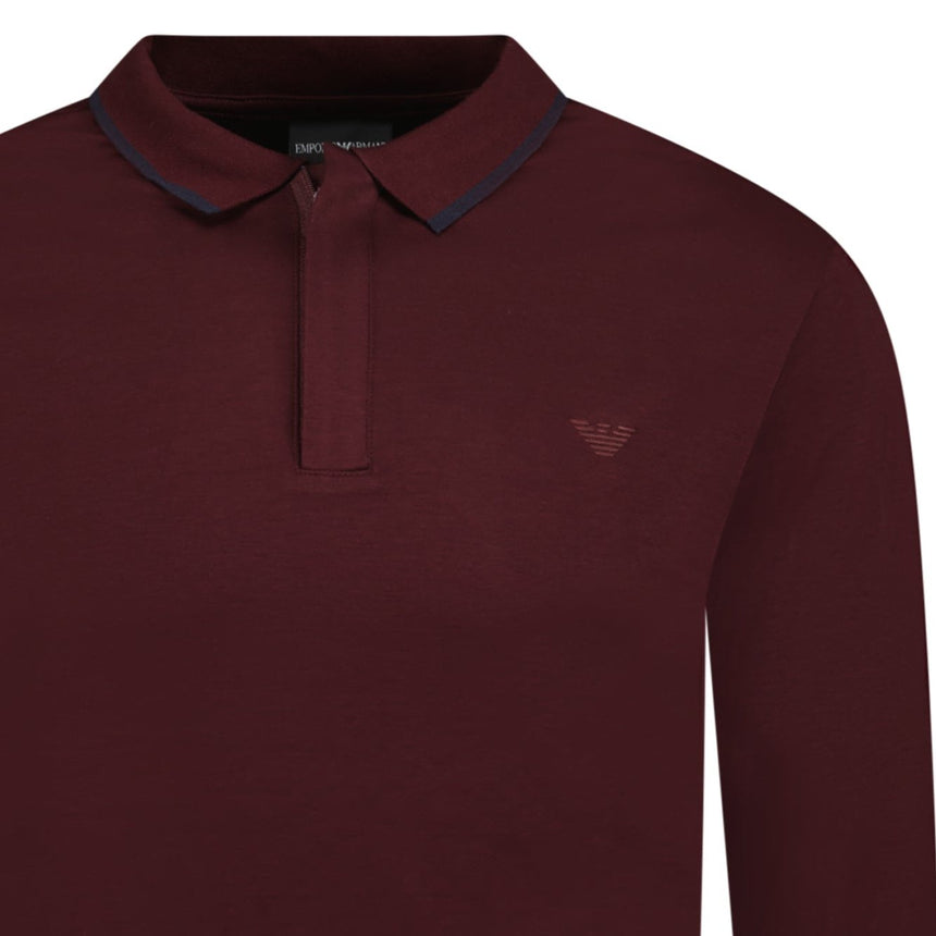 Emporio Armani Small Eagle Long Sleeve Zip Placket Polo Maroon - Boinclo - Outlet Sale Under Retail