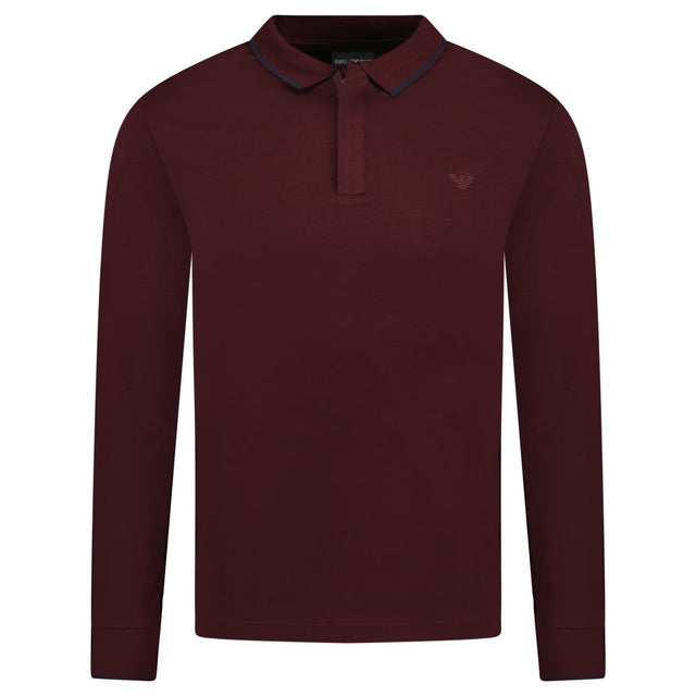 Emporio Armani Small Eagle Long Sleeve Zip Placket Polo Maroon - Boinclo - Outlet Sale Under Retail