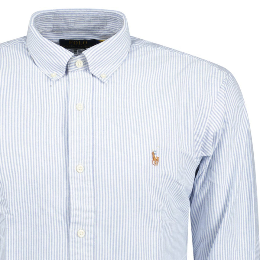 Polo Ralph Lauren Custom Fit Striped Stretch Oxford Shirt Blue & White - Boinclo - Outlet Sale Under Retail