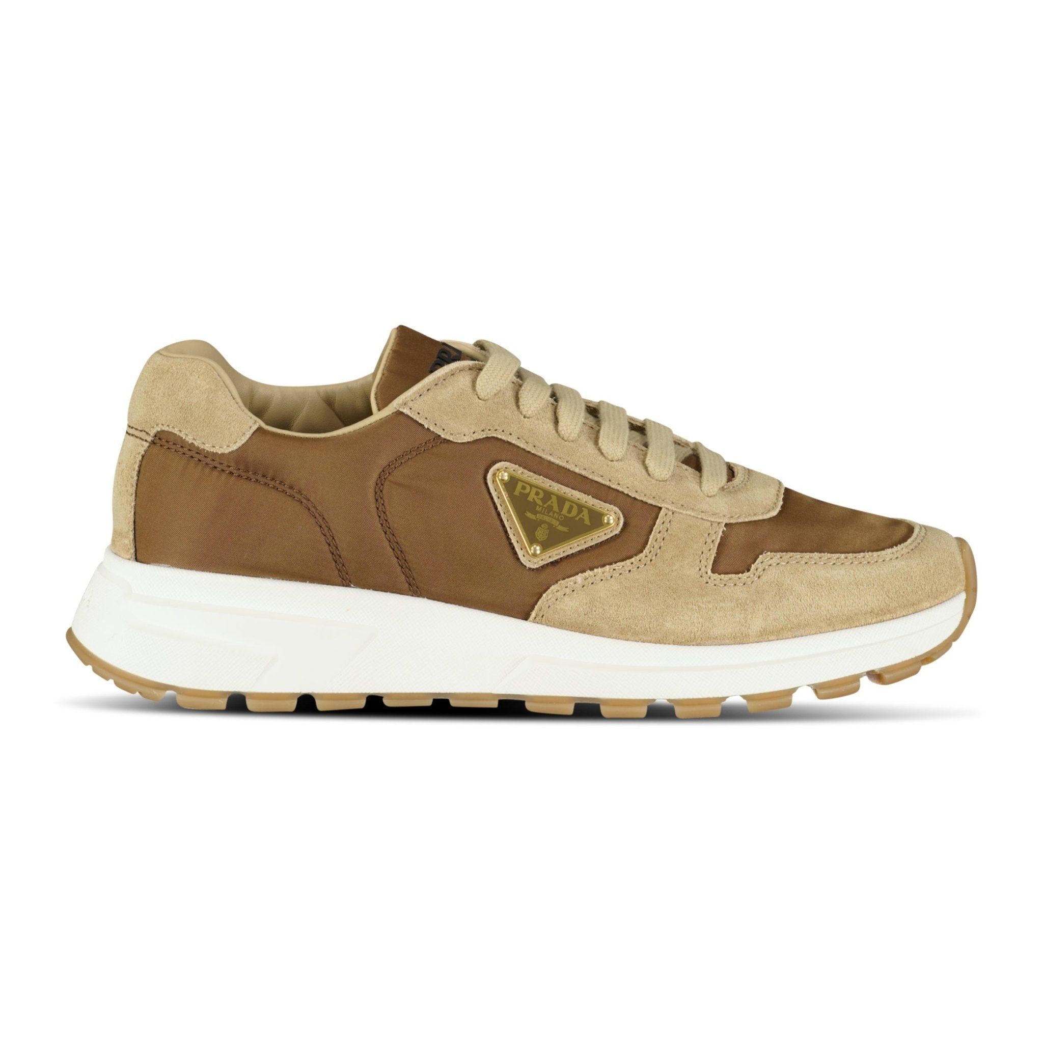 Color variation of Prax 01 Triangle Logo Suede Trainers Brown & Beige