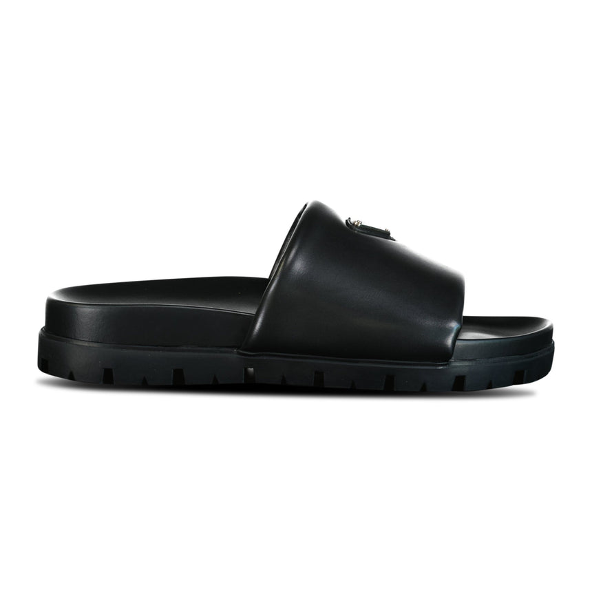 PRADA TRIANGLE LOGO CHUNKY NAPPA LEATHER SLIDES BLACK - Boinclo ltd - Outlet Sale Under Retail