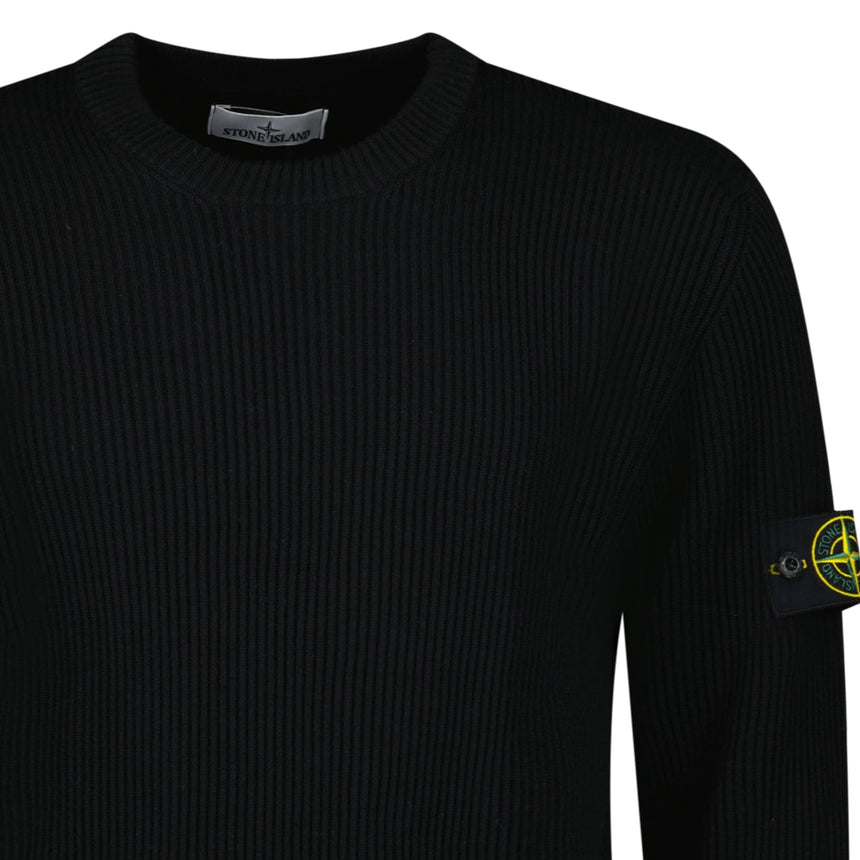 Stone Island Full Rib RWS Wool Crewneck Sweater with Band Motif in Black - Boinclo - Outlet Sale Under Retail