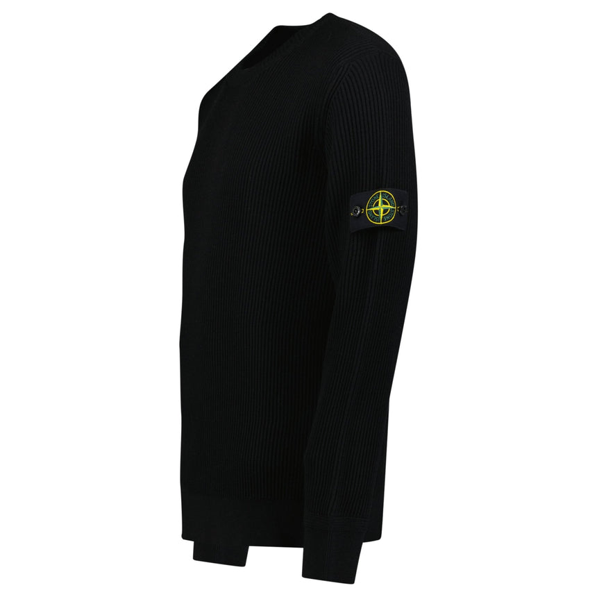 Stone Island Full Rib RWS Wool Crewneck Sweater with Band Motif in Black - Boinclo - Outlet Sale Under Retail