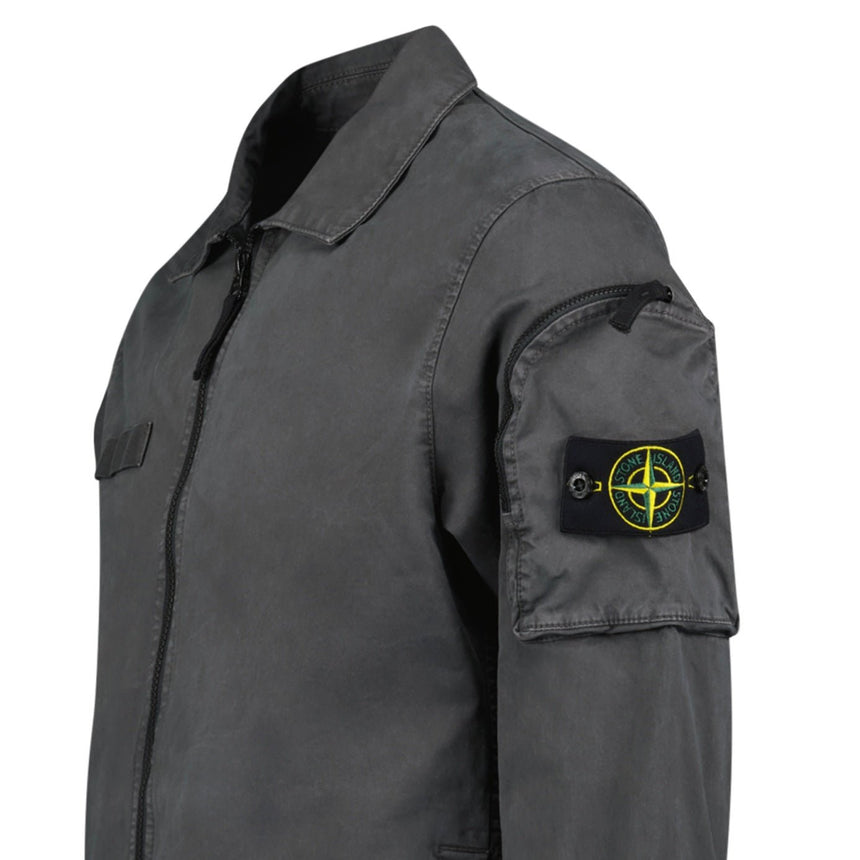 Stone Island Organic Stretch Broken Twill Cotton Overshirt in Charcoal Grey - Boinclo - Outlet Sale Under Retail