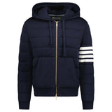 Thom Browne Merino Wool Jersey Stitch Padded 4 - Bar Zip - Up Hoodie in Navy - Boinclo - Outlet Sale Under Retail