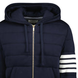 Thom Browne Merino Wool Jersey Stitch Padded 4 - Bar Zip - Up Hoodie in Navy - Boinclo - Outlet Sale Under Retail