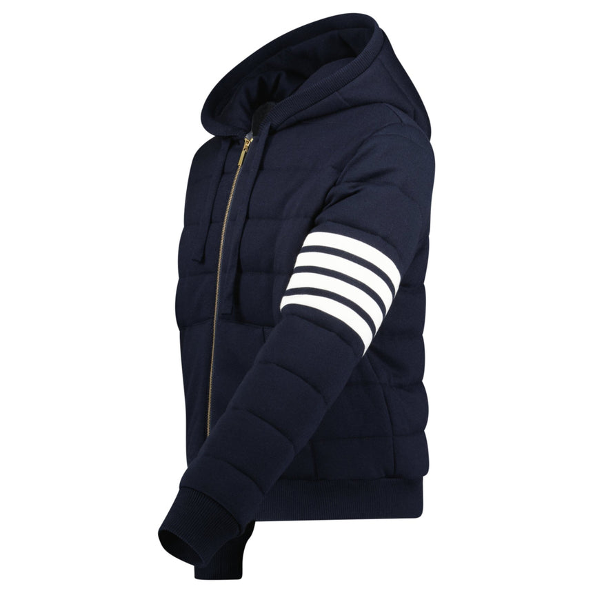 Thom Browne Merino Wool Jersey Stitch Padded 4 - Bar Zip - Up Hoodie in Navy - Boinclo - Outlet Sale Under Retail