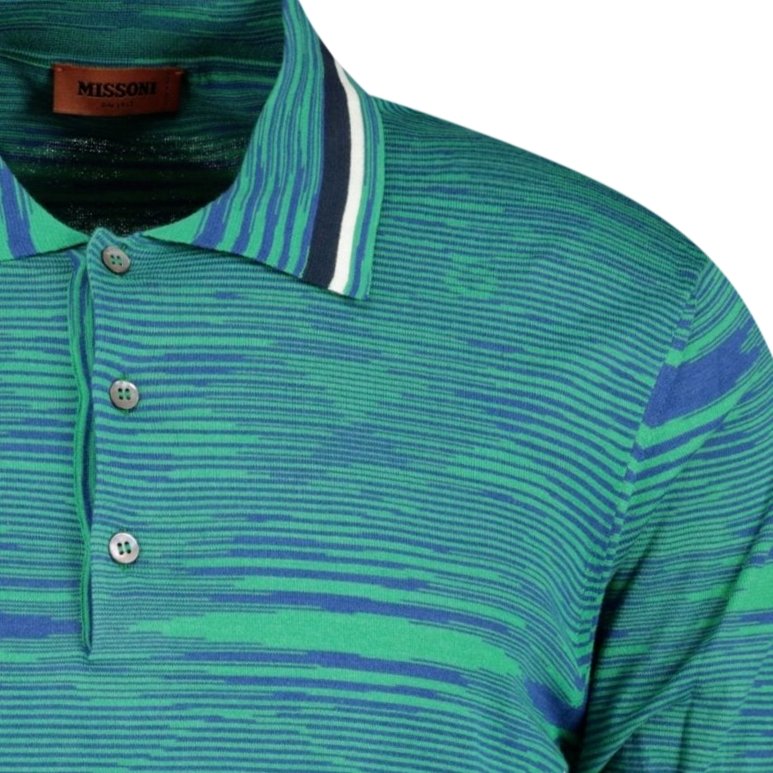 Missoni Short Sleeve Knitted Collar Neck Polo T-Shirt Teal - Boinclo ltd - Outlet Sale Under Retail