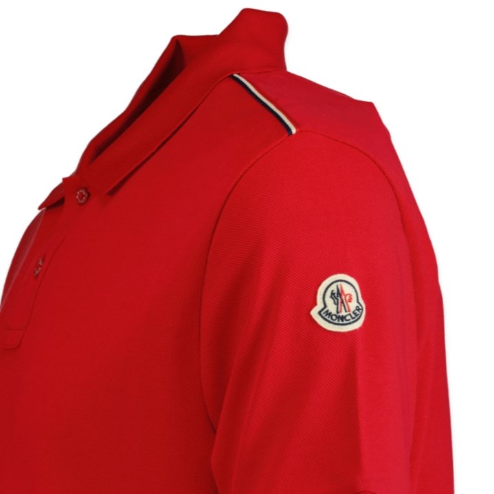 Moncler Stripe Embroidery Collar Polo T-Shirt Red - Boinclo ltd - Outlet Sale Under Retail